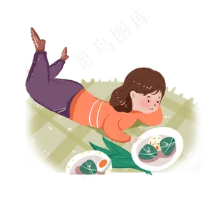 吃粽子女孩过端午节