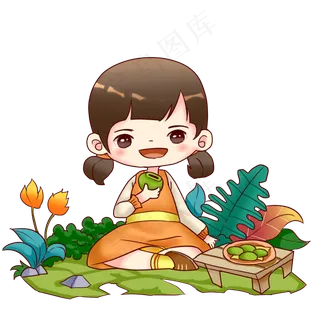 清明节吃青团女孩