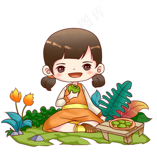 清明节吃青团女孩