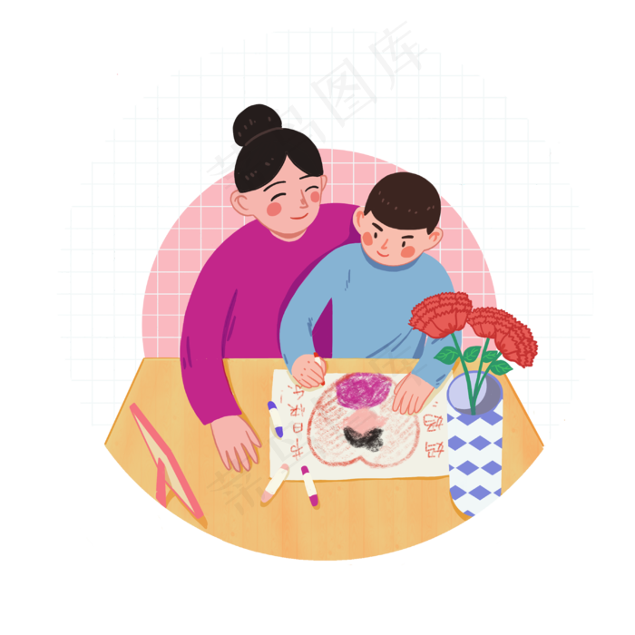 母亲节陪伴插画