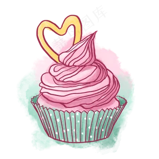 手绘粉色纸杯蛋糕PNG免抠素材