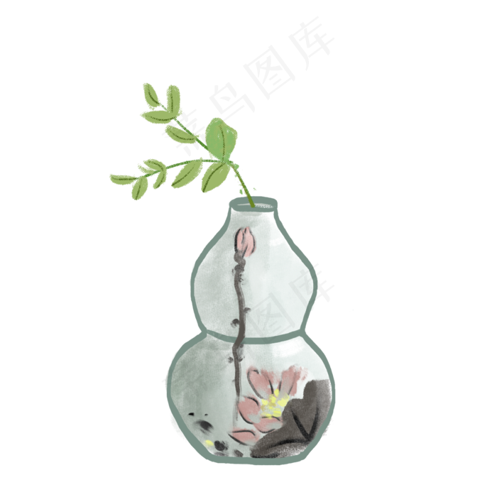 手绘文艺风格葫芦形状花瓶(2000X2000(DPI:300))psd模版下载