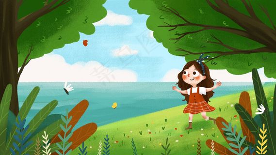 春天野外女孩散步跑步小清新户外