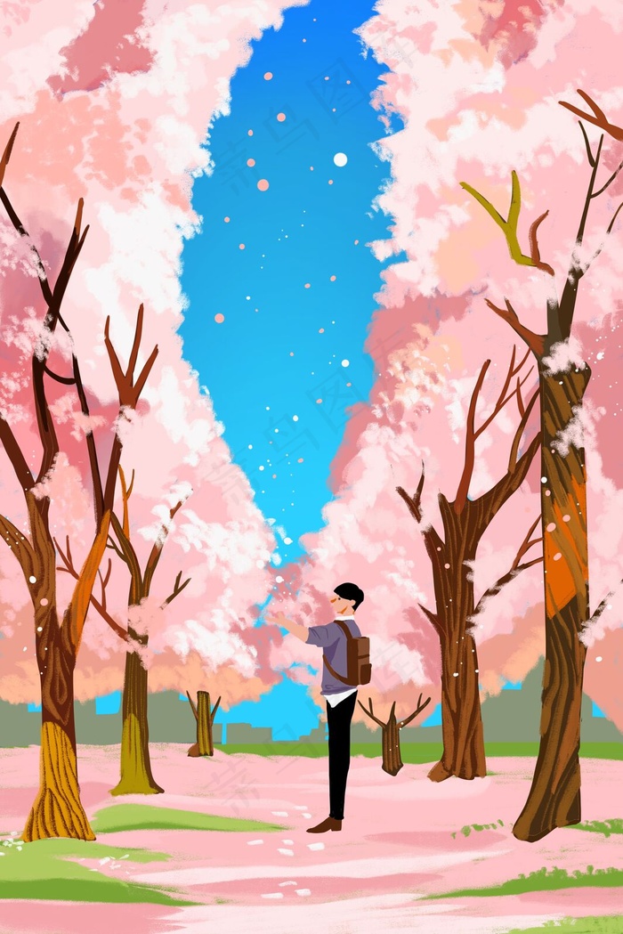 春季风景樱花男孩(1125X2436(DPI:72))psd模版下载