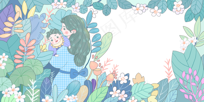 春天亲子百花装饰边框妇女节3.8PNG,免抠元素(6000X3000(DPI:300))psd模版下载