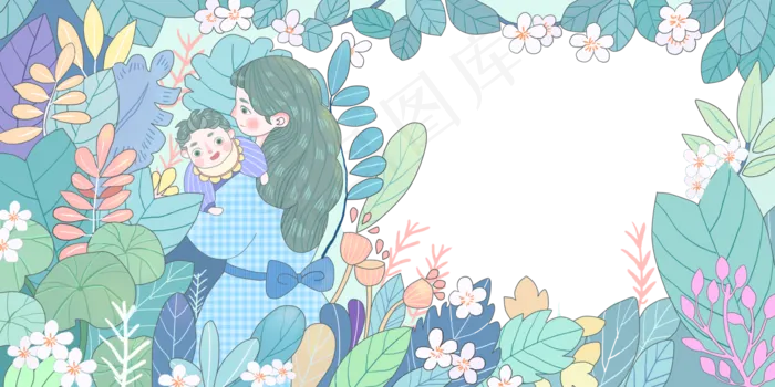 春天亲子百花装饰边框妇女节3.8PNG,免抠元素(6000X3000(DPI:300))psd模版下载