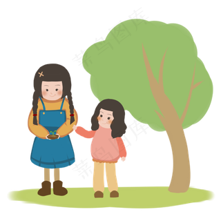 植树节可爱姐妹爱护树苗