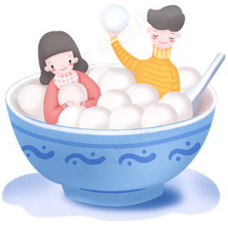 手绘元宵节好朋友吃元宵卡通场景,免抠元素