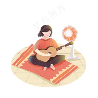 大暑弹吉他女孩png素材