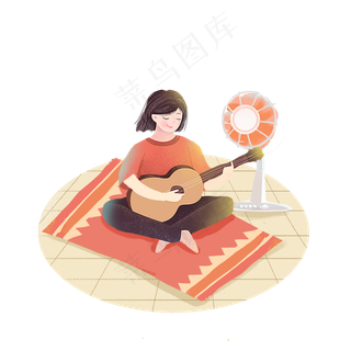 大暑弹吉他女孩png素材