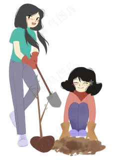 植树节种树的女孩