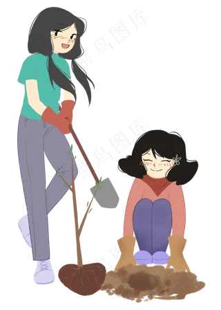 植树节种树的女孩