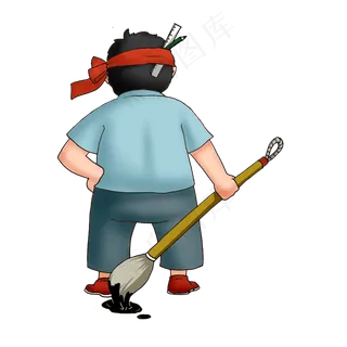 卡通毛笔逢考必过学习祝福语,免抠元素