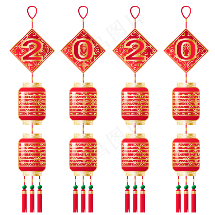 2020年新年灯笼,免抠元素(2000*2000px 300 dpi )ai矢量模版下载