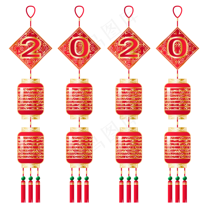 2020年新年灯笼,免抠元素(2000*2000px 300 dpi )ai矢量模版下载