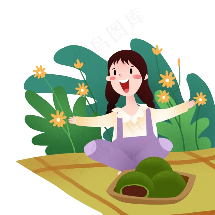 清明节花朵女孩青团