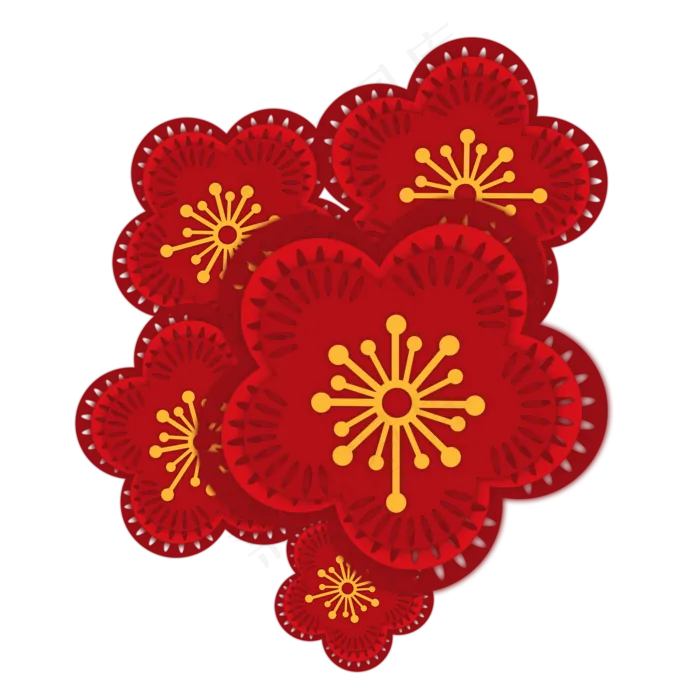 梅花剪纸节日手绘,免抠元素(2000X2000(DPI:300))psd模版下载