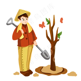 植树节植树的小男孩