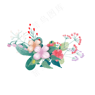 红色手绘水彩蔷薇花藤