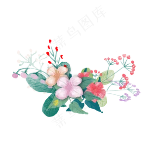 红色手绘水彩蔷薇花藤