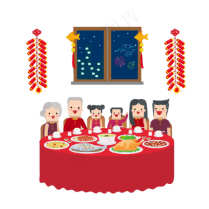 春节阖家团圆场景矢量图,免抠元素