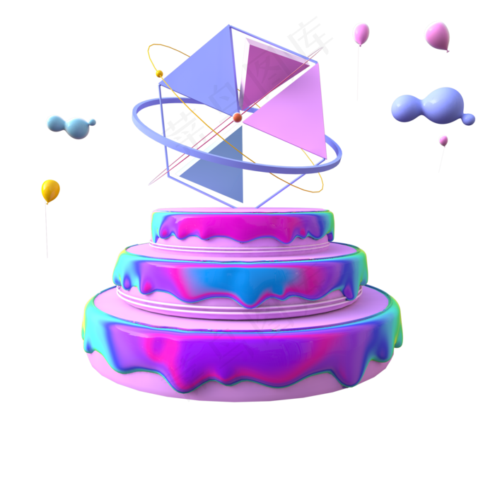 C4D渐变炫彩冰淇淋色蛋糕