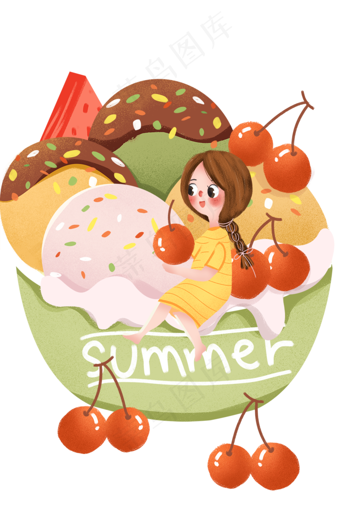 小清新夏日女孩吃冰淇淋