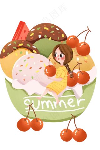 小清新夏日女孩吃冰淇淋