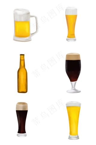 暑假手绘多种啤酒,免抠元素