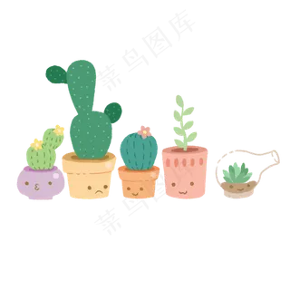 卡通扁平仙人掌盆景元素,免抠元素
