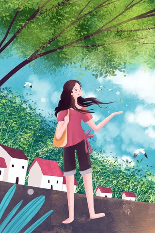 海边女生单独一人云朵天空风景