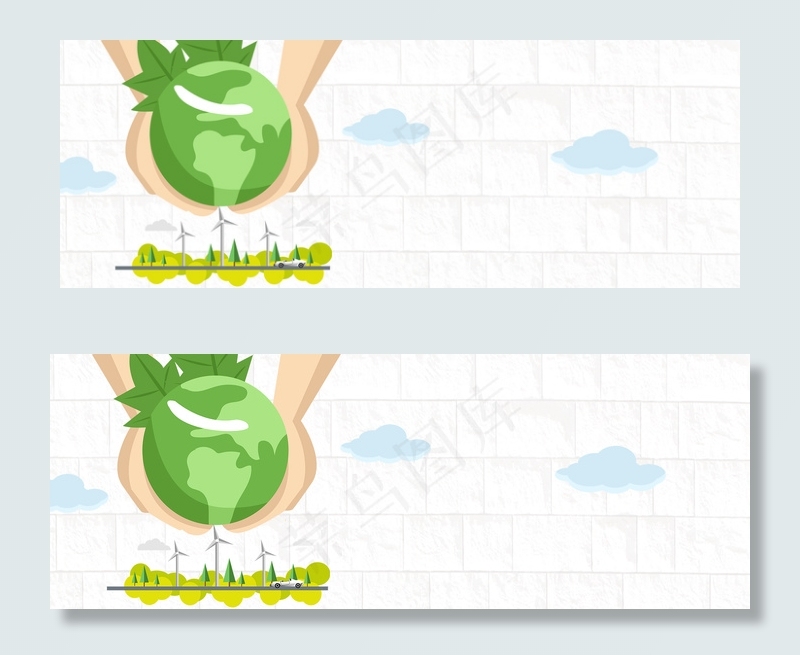 低碳环保新生活扁平手绘白色banner