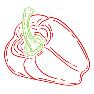 线条场景夏天水果蔬菜辣椒甜椒