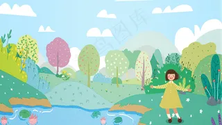 夏至绿色荷塘女孩