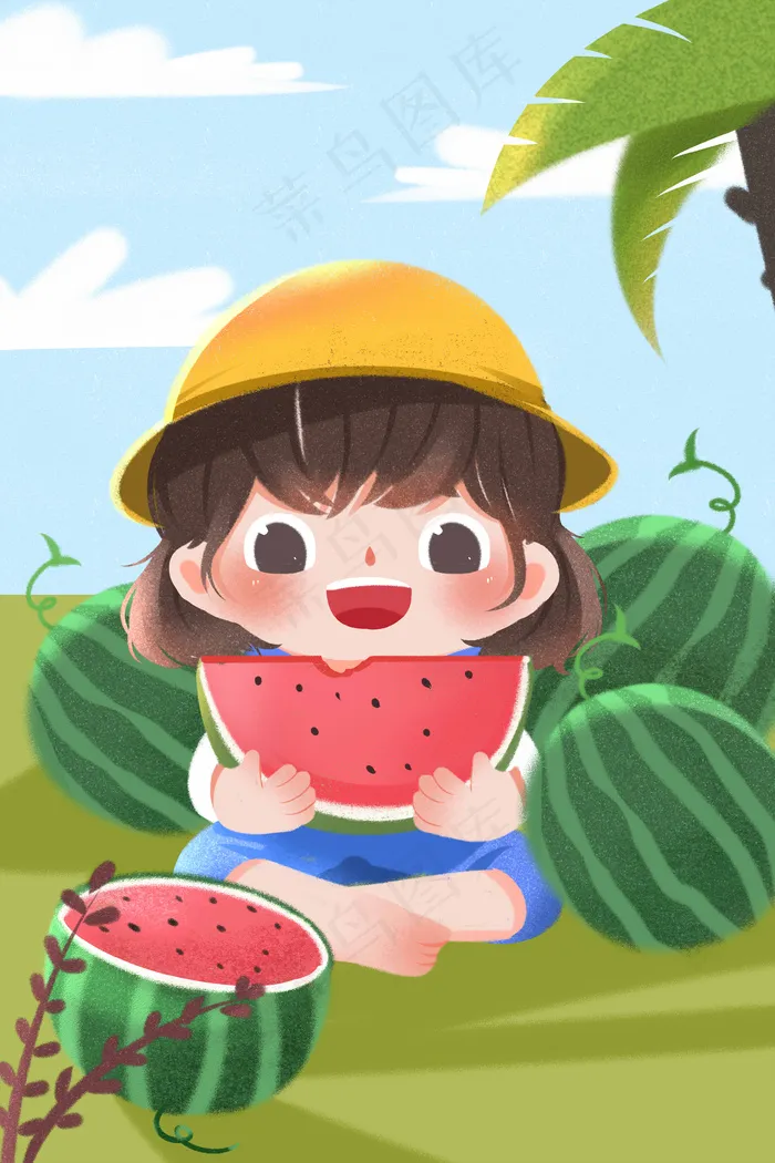 夏天的味道吃西瓜的女孩(3545X5315(DPI:300))psd模版下载