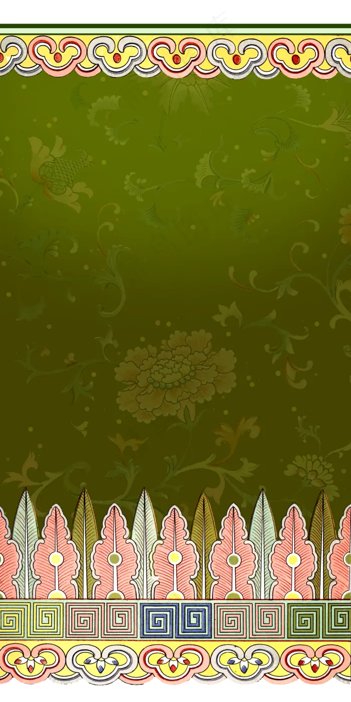 中式古典绿粉芭蕉叶装饰底纹,免抠元素(2500*5000px 300 dpi )psd模版下载