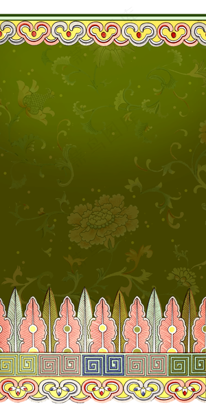 中式古典绿粉芭蕉叶装饰底纹,免抠元素