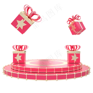 C4D红色喜庆礼盒电商促销舞台