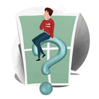 疑问困惑的小男孩坐在窗户旁思考,免抠元素