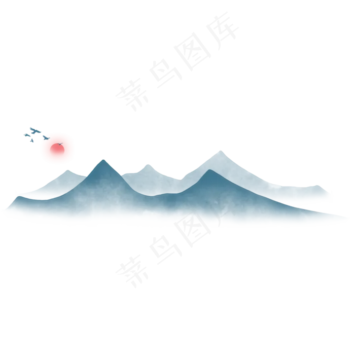 手绘水墨山中国风飞鸟古典可商用(2000X2000(DPI:150))psd模版下载