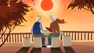 黄色系卡通手绘风养老配图