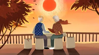 黄色系卡通手绘风养老配图