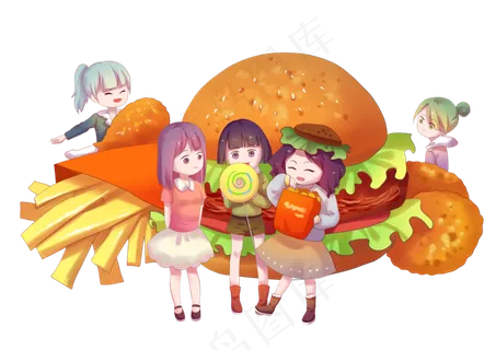 妇女节好闺蜜们一起吃吃吃,免抠元素