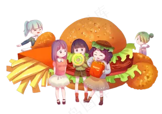 妇女节好闺蜜们一起吃吃吃,免抠元素