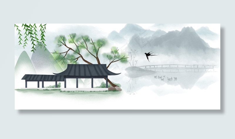 清明节绿色清新淘宝柳树banner
