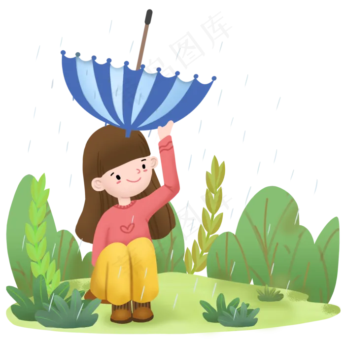 谷雨时节女孩在用伞接雨