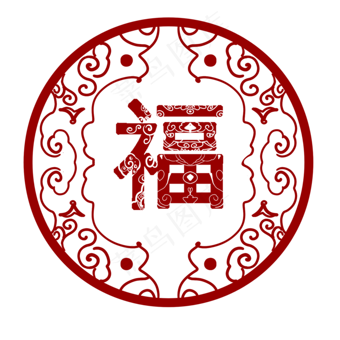 福字装饰标签简笔画,免抠元素(2000X2000(DPI:300))psd模版下载