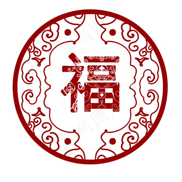 福字装饰标签简笔画,免抠元素(2000X2000(DPI:300))psd模版下载