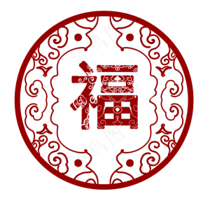 福字装饰标签简笔画,免抠元素
