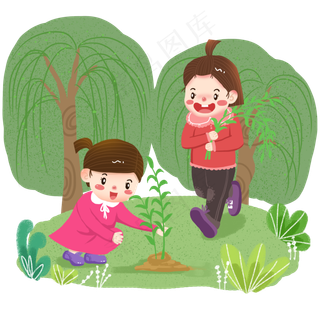 卡通清明节野外插柳,免抠元素